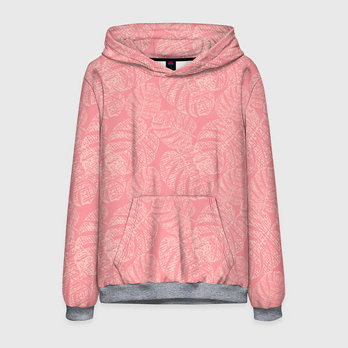 Мужская толстовка Бежевые листья монстеры на розовом / 3D-Меланж – фото 1