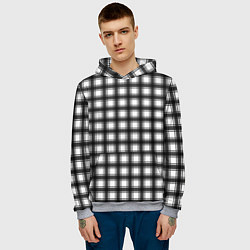 Толстовка-худи мужская Black and white trendy checkered pattern, цвет: 3D-меланж — фото 2