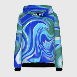 Толстовка-худи мужская Тай-дай с синим, зелёным и белым цветом, цвет: 3D-черный