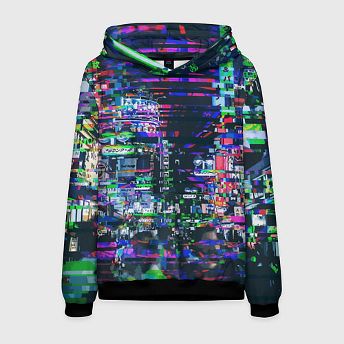Мужская толстовка Ночной город - glitch / 3D-Черный – фото 1
