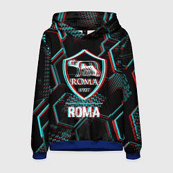 Толстовка-худи мужская Roma FC в стиле Glitch на темном фоне, цвет: 3D-синий