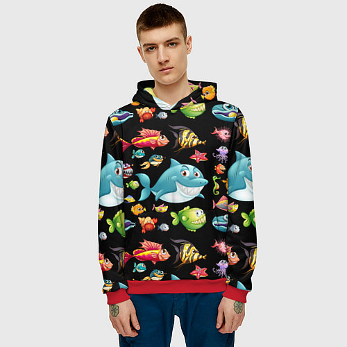 Мужская толстовка Прикольная акула и другие жители океана / 3D-Красный – фото 3