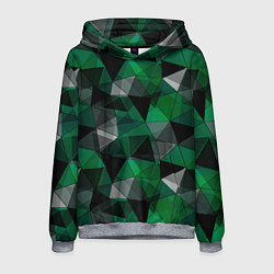 Толстовка-худи мужская Зеленый, серый и черный геометрический, цвет: 3D-меланж