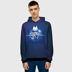 Толстовка-худи мужская Stray - кибер кот, цвет: 3D-черный — фото 2