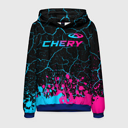 Толстовка-худи мужская Chery - neon gradient: символ сверху, цвет: 3D-синий