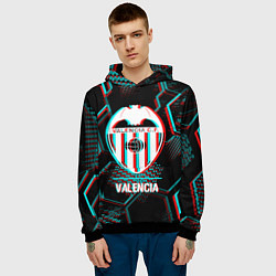 Толстовка-худи мужская Valencia FC в стиле glitch на темном фоне, цвет: 3D-черный — фото 2