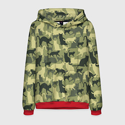 Толстовка-худи мужская Кошачий камуфляж в зеленой гамме, цвет: 3D-красный