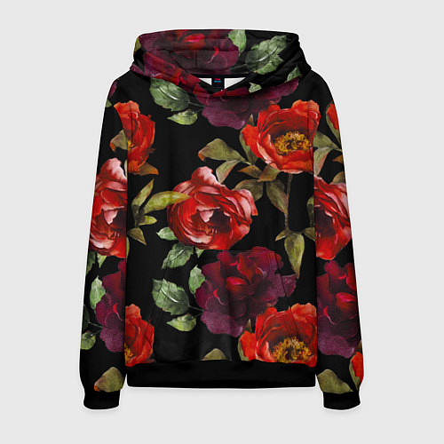 Мужская толстовка Цветы Нарисованные Розы На Чёрном Фоне / 3D-Черный – фото 1