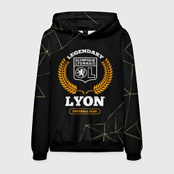 Толстовка-худи мужская Лого Lyon и надпись legendary football club на тем, цвет: 3D-черный
