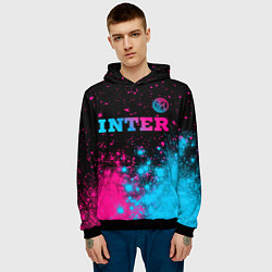 Толстовка-худи мужская Inter - neon gradient: символ сверху, цвет: 3D-черный — фото 2