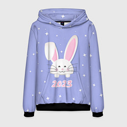 Толстовка-худи мужская Кролик - символ 2023 года, цвет: 3D-черный