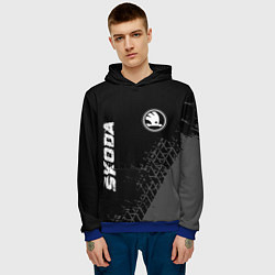 Толстовка-худи мужская Skoda speed на темном фоне со следами шин: символ, цвет: 3D-синий — фото 2