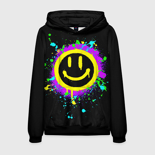 Мужская толстовка Смайлик - неоновые брызги / 3D-Черный – фото 1