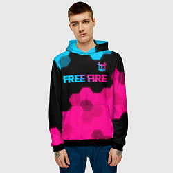 Толстовка-худи мужская Free Fire - neon gradient: символ сверху, цвет: 3D-черный — фото 2