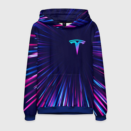 Мужская толстовка Tesla neon speed lines / 3D-Синий – фото 1
