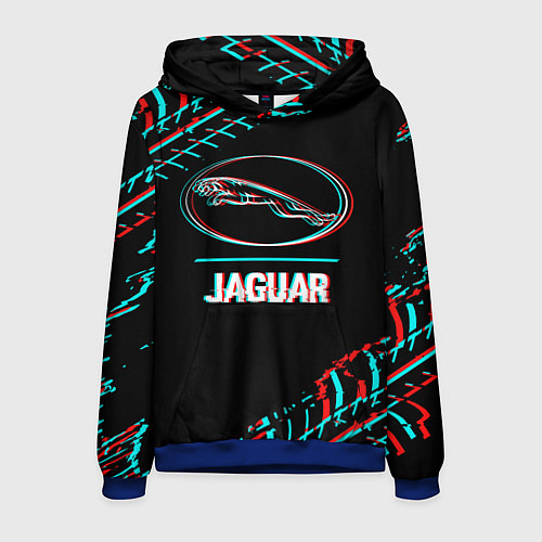 Мужская толстовка Значок Jaguar в стиле glitch на темном фоне / 3D-Синий – фото 1