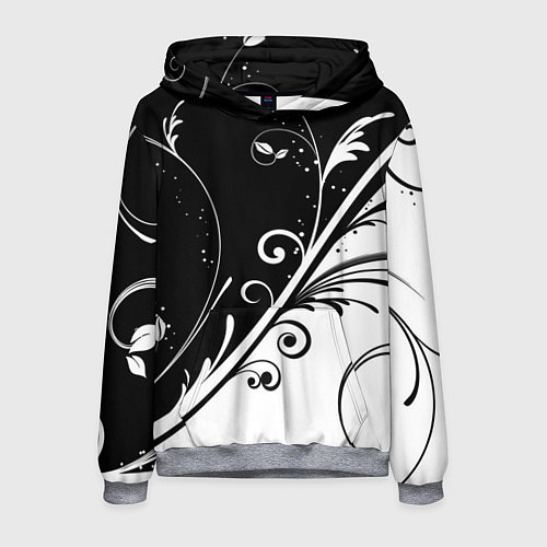 Мужская толстовка Симметричные чёрно белые цветы Symmetrical black a / 3D-Меланж – фото 1