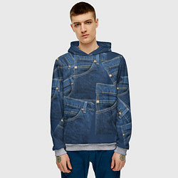 Толстовка-худи мужская Джинсовка jeans, цвет: 3D-меланж — фото 2