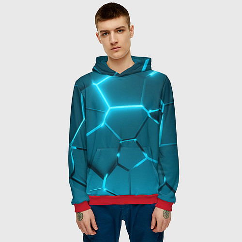 Мужская толстовка Ледяные неоновые геометрические плиты / 3D-Красный – фото 3