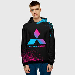 Толстовка-худи мужская Mitsubishi - neon gradient, цвет: 3D-черный — фото 2