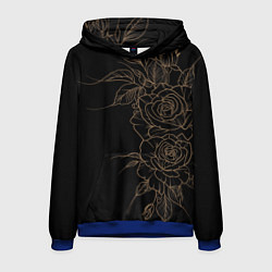 Толстовка-худи мужская Элегантные розы на черном фоне, цвет: 3D-синий