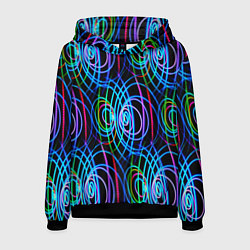 Толстовка-худи мужская Неоновые завитки, цвет: 3D-черный