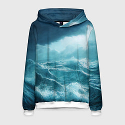 Толстовка-худи мужская Буря в море, цвет: 3D-белый
