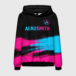 Толстовка-худи мужская Aerosmith - neon gradient: символ сверху, цвет: 3D-черный
