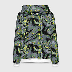 Толстовка-худи мужская Черный, серые, желтые каракули, цвет: 3D-белый