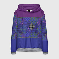 Толстовка-худи мужская Combined burgundy-blue pattern with patchwork, цвет: 3D-меланж