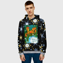 Толстовка-худи мужская Новый год две белки и новогодний шар, цвет: 3D-меланж — фото 2