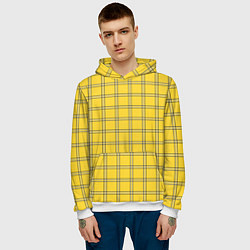 Толстовка-худи мужская Классическая желтая клетка, цвет: 3D-белый — фото 2