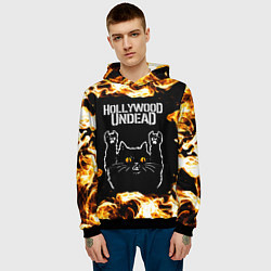 Толстовка-худи мужская Hollywood Undead рок кот и огонь, цвет: 3D-черный — фото 2