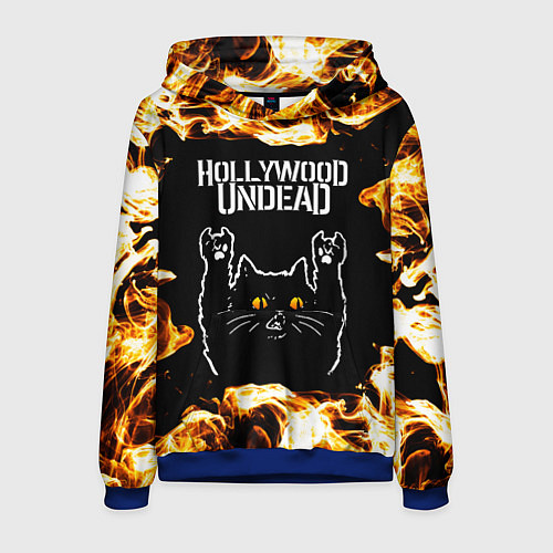 Мужская толстовка Hollywood Undead рок кот и огонь / 3D-Синий – фото 1