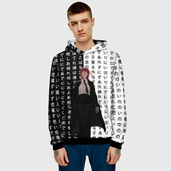 Толстовка-худи мужская Макима - Иероглифы - Человек-бензопила, цвет: 3D-черный — фото 2