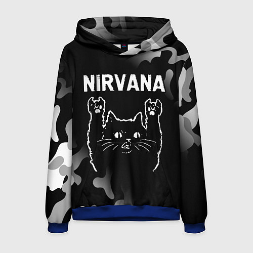 Мужская толстовка Группа Nirvana и рок кот / 3D-Синий – фото 1