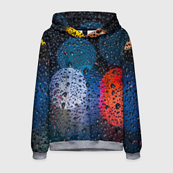 Толстовка-худи мужская Разноцветные огни сквозь дождевое стекло, цвет: 3D-меланж