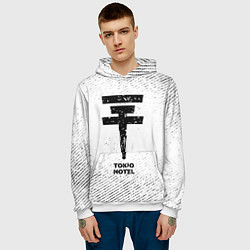 Толстовка-худи мужская Tokio Hotel с потертостями на светлом фоне, цвет: 3D-белый — фото 2