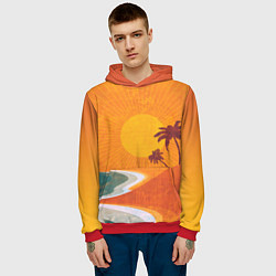 Толстовка-худи мужская Закат на побережье минимализм, цвет: 3D-красный — фото 2