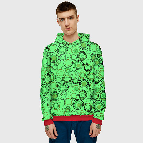 Мужская толстовка Ярко-зеленый неоновый абстрактный узор / 3D-Красный – фото 3