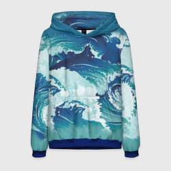 Толстовка-худи мужская Несущиеся морские волны, цвет: 3D-синий