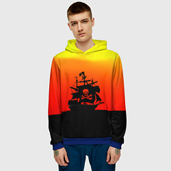 Толстовка-худи мужская Пиратский корабль на закате, цвет: 3D-синий — фото 2