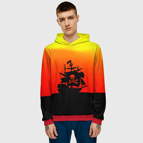 Мужская толстовка Пиратский корабль на закате / 3D-Красный – фото 3