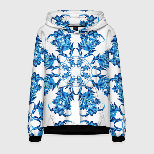 Мужская толстовка Гжель синий цветок / 3D-Черный – фото 1