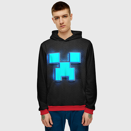 Мужская толстовка Minecraft Creeper - neon / 3D-Красный – фото 3
