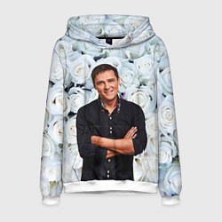 Толстовка-худи мужская Шатунов на фоне роз, цвет: 3D-белый