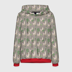 Толстовка-худи мужская Три забавных ламы среди кактусов, цвет: 3D-красный