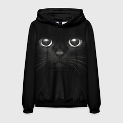 Толстовка-худи мужская Взгляд чёрного кота, цвет: 3D-черный