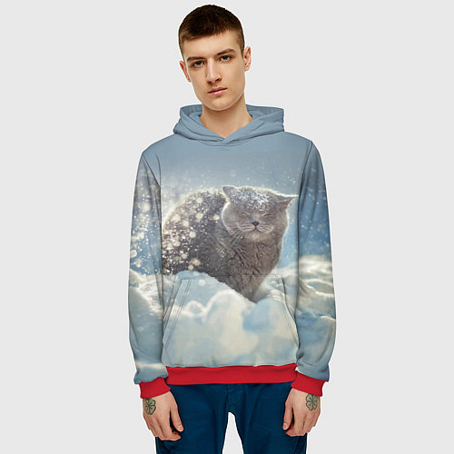 Мужская толстовка Кот встречает Новый Год! / 3D-Красный – фото 3