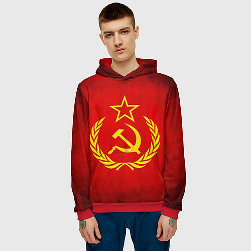 Мужская толстовка СССР - старый флаг / 3D-Красный – фото 3
